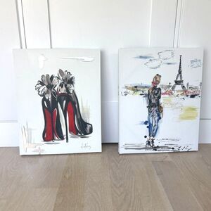 Liesl Long Chaintreuil Fashion Canvas Wall Art Set Paris Eiffel Louboutin